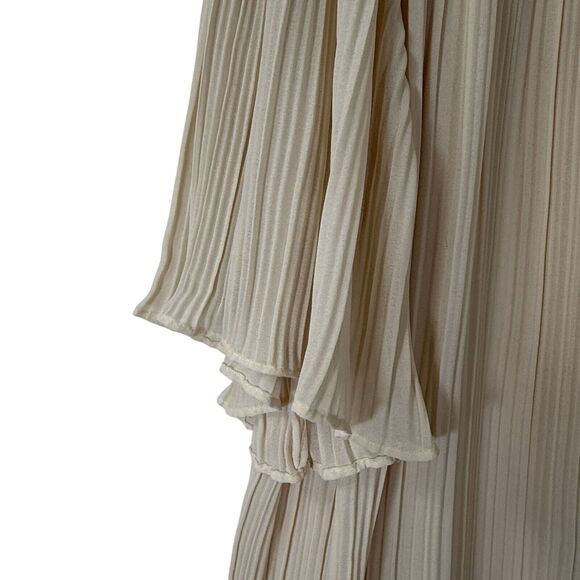 Vintage Cream Pleated Maxi Dress With Ruffled Sleeves & Button Closure Size M - Picture 4 of 10